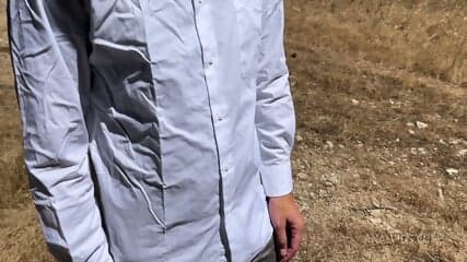 Horny Brunette Outdoor Anal, Piss Play With BBC